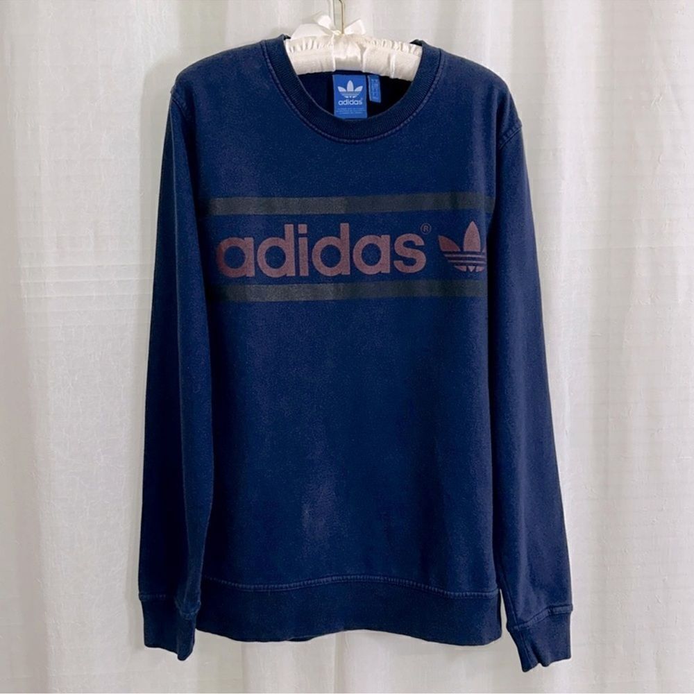 adidas S Navy Black Burgundy Trefoil Crewneck Cotton Pullover